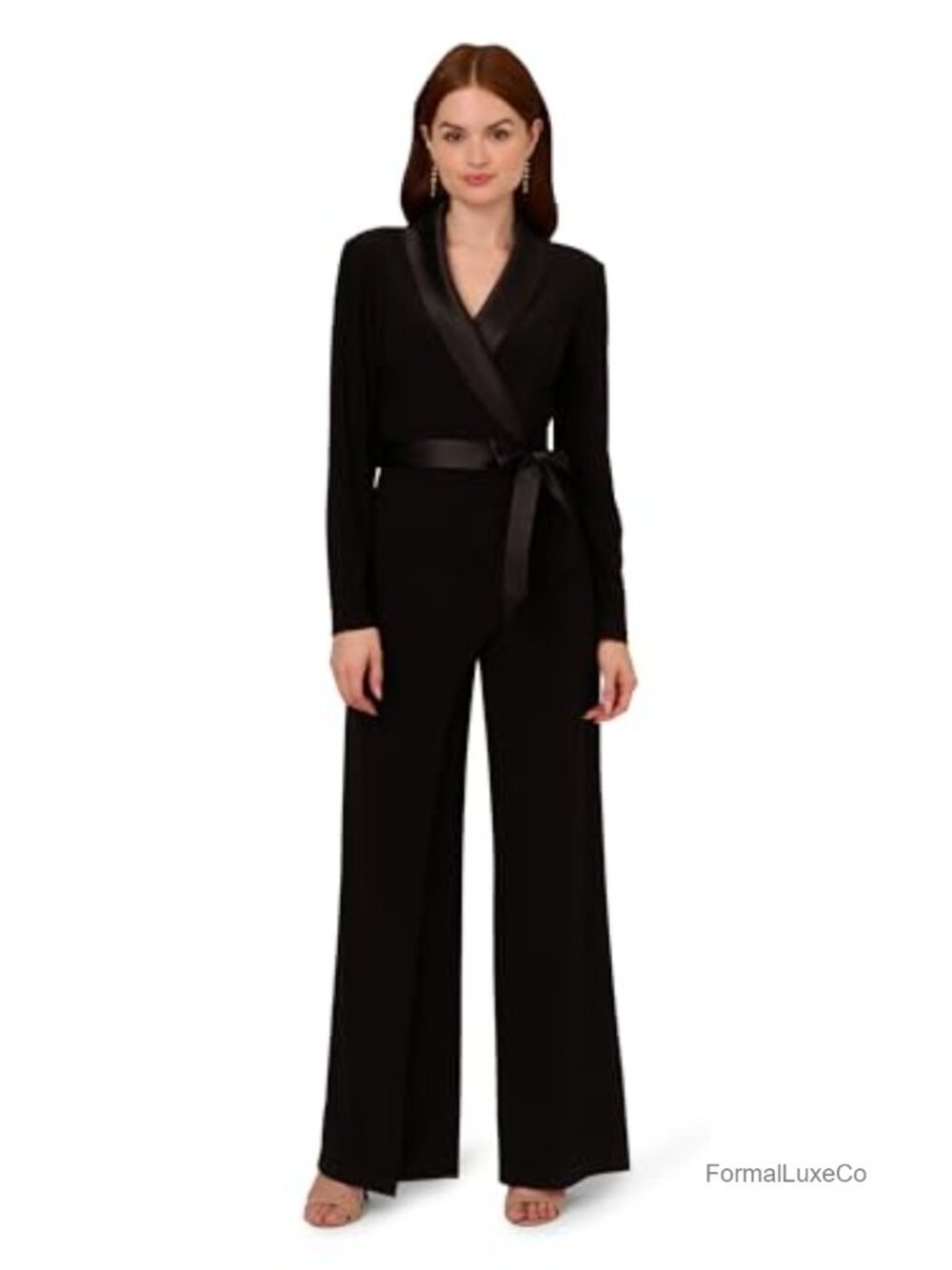 Tuxedo Jumpsuit Wide Leg Long Sleeve Shawl Neck Formal Cocktail